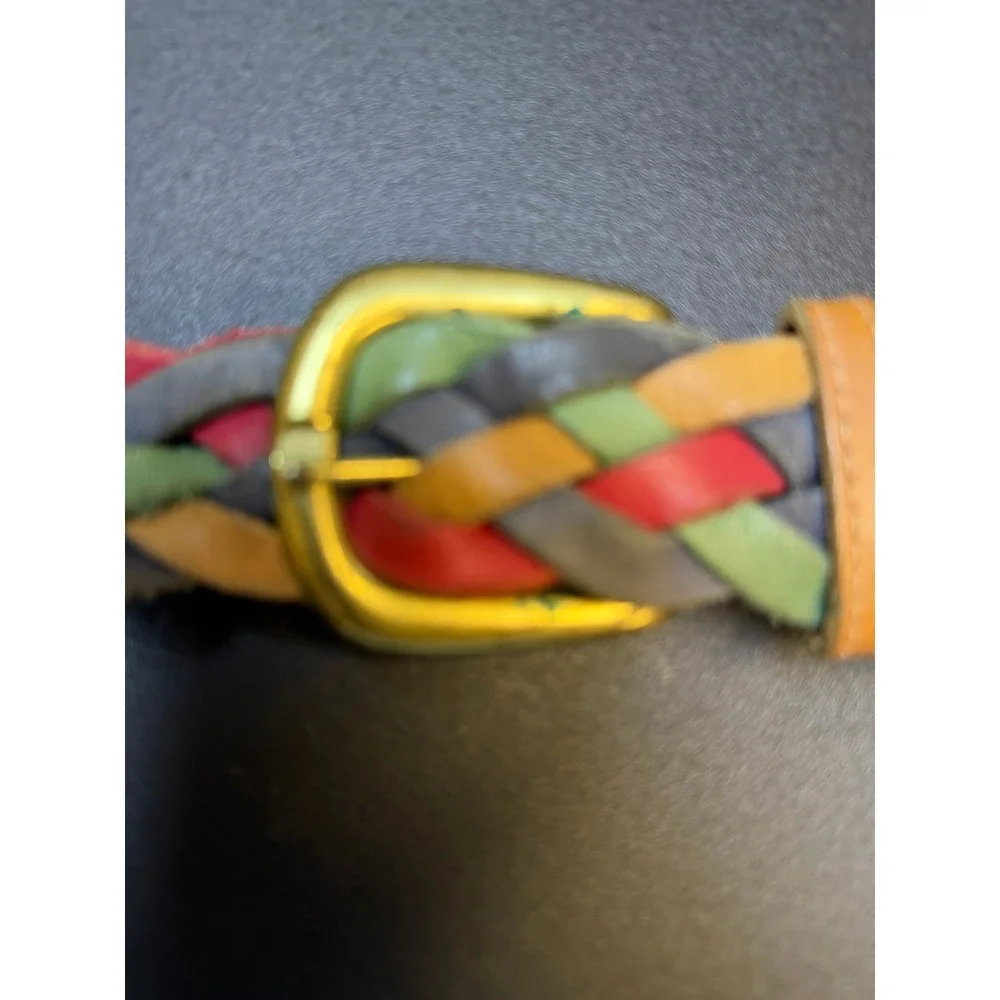 Vintage Braided Leather Belt Womens‎ Small Multicolor Woven Boho Made in USA